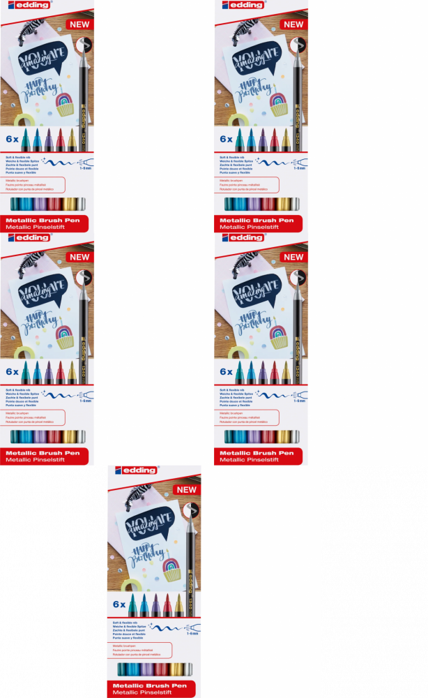 5x Pisak z końcówką pędzelkową edding 1340, 6 sztuk, mix kolorów metalicznych