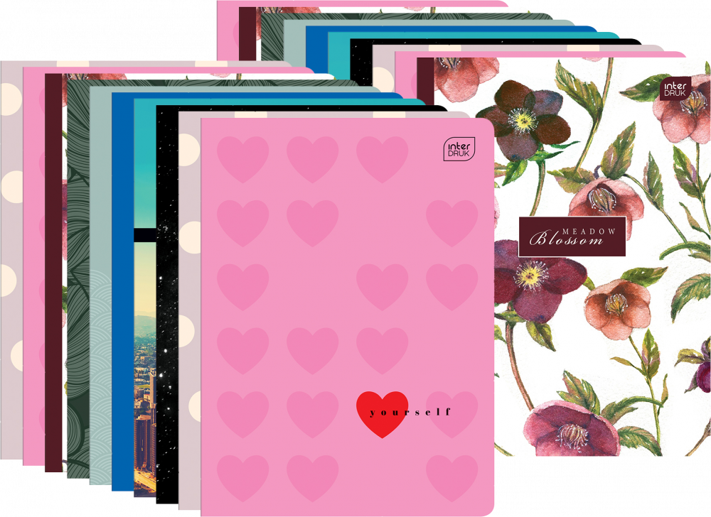 20x Zeszyt w kratkę Interdruk, A5, miękka oprawa, 80 kartek, mix wzorów