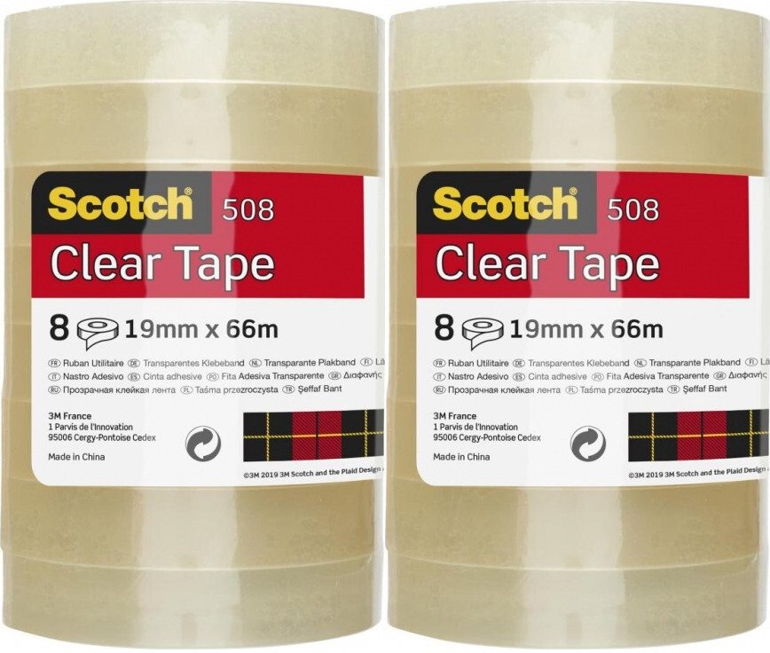 2x Taśma klejąca Scotch 508, 19mmx66m, 8 sztuk, transparentny żółty