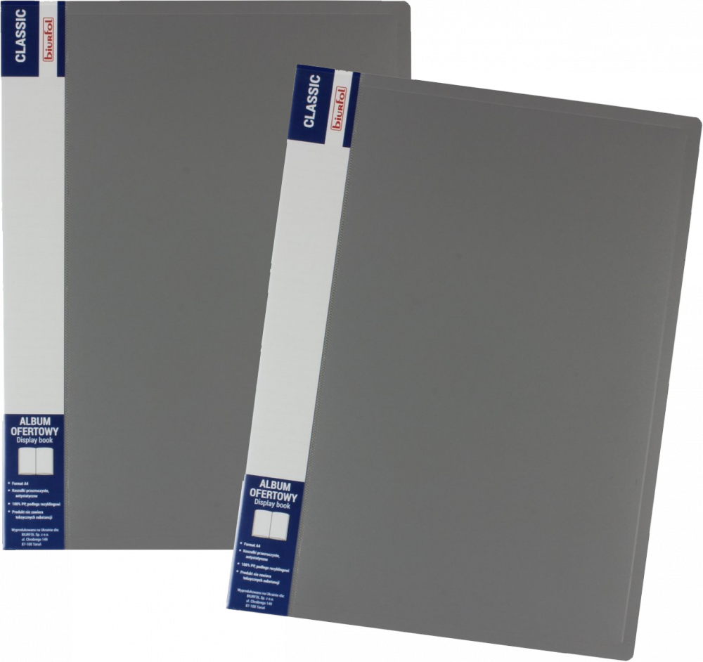 2x Album ofertowy Biurfol Classic, A4, 10 koszulek, szary