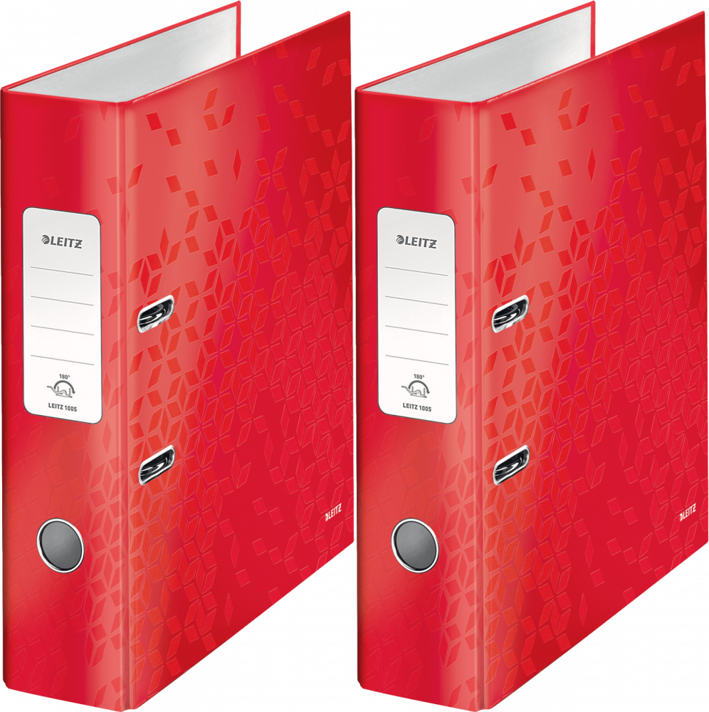 2x Segregator A4 Leitz Wow 180°, 80mm, do 600 kartek, czerwony