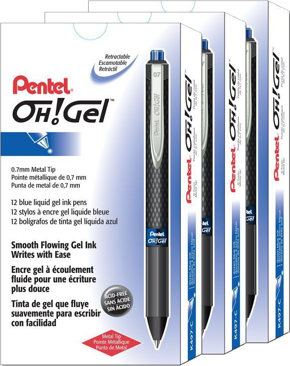 36x Długopis żelowy automatyczny Pentel, OH!, Gel K497, 0.7mm, niebieski