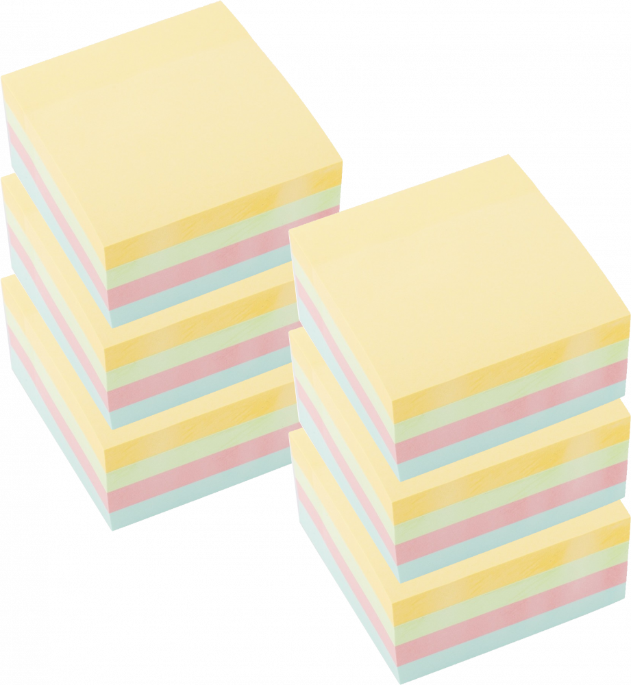 6x Karteczki samoprzylepne D.Rect, 76x76mm, 400 karteczek, mix kolorów pastelowych
