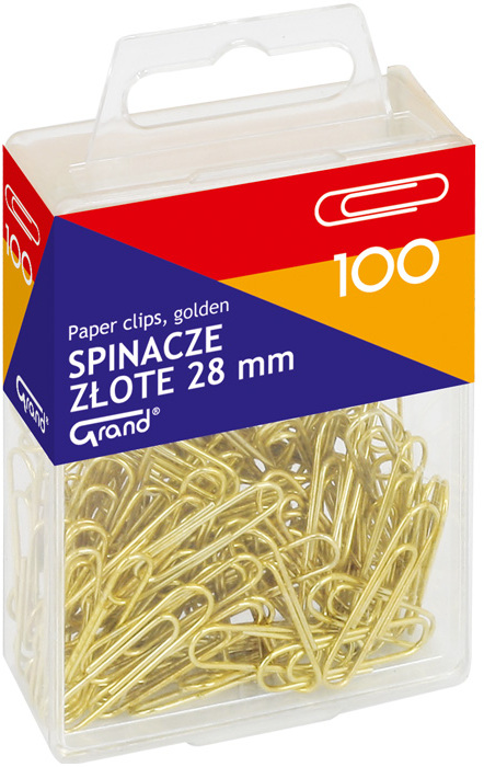 Spinacz Grand R-28, okrągły, w pudełku, 28mm, 100 sztuk, złoty