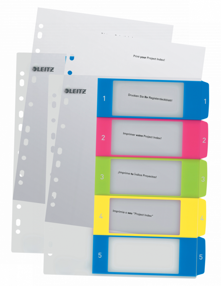 2x Przekładki do segregatora Leitz Wow, plastikowe, numeryczne, do zadruku, A4+, 1-5 kart, mix kolorów