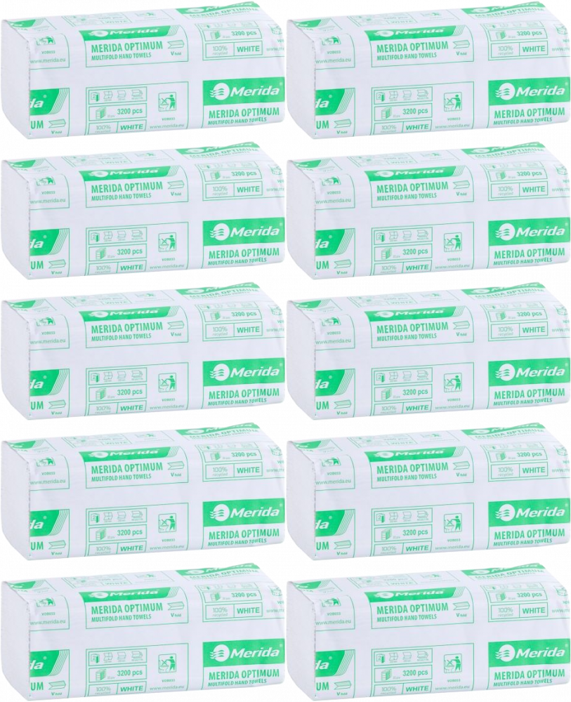 10x Ręcznik papierowy Merida, dwuwarstwowy, w składce V, 160 składek, biały