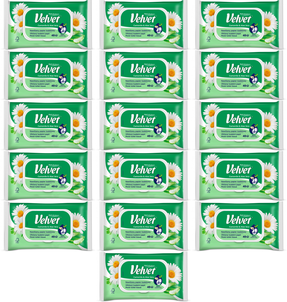 16x Papier nawilżany Velvet Camomile & Aloe Vera, 48 sztuk