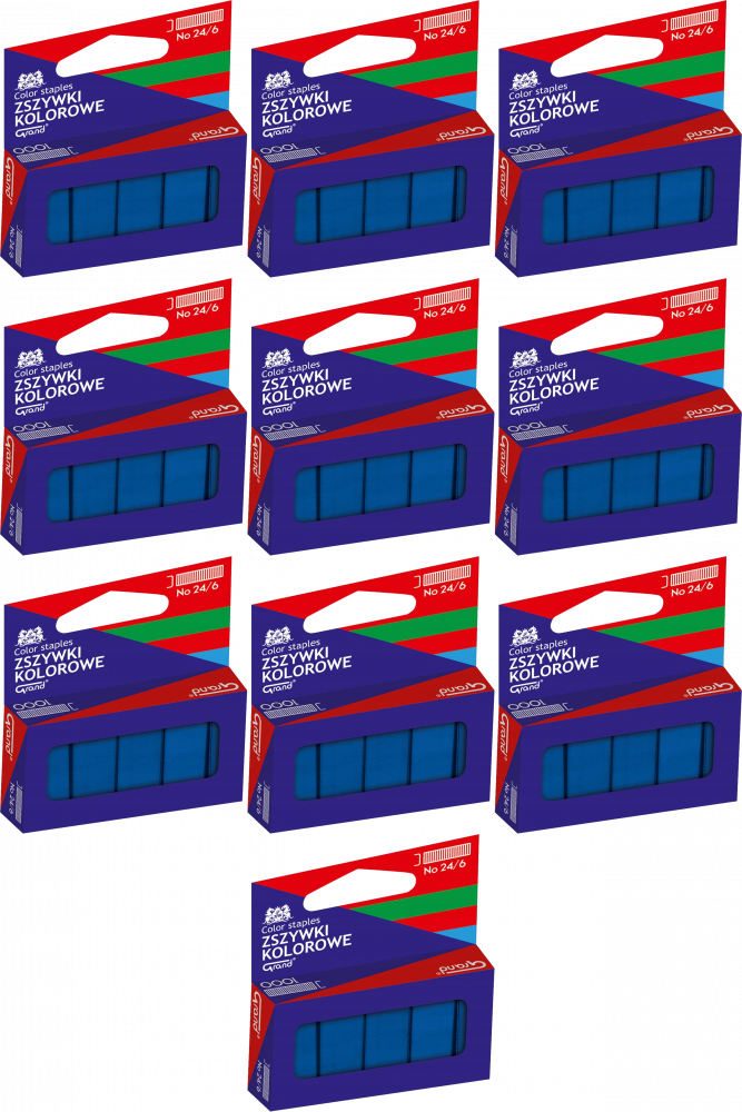 10x Zszywki kolorowe Grand, 24/6, 1000 sztuk, niebieski