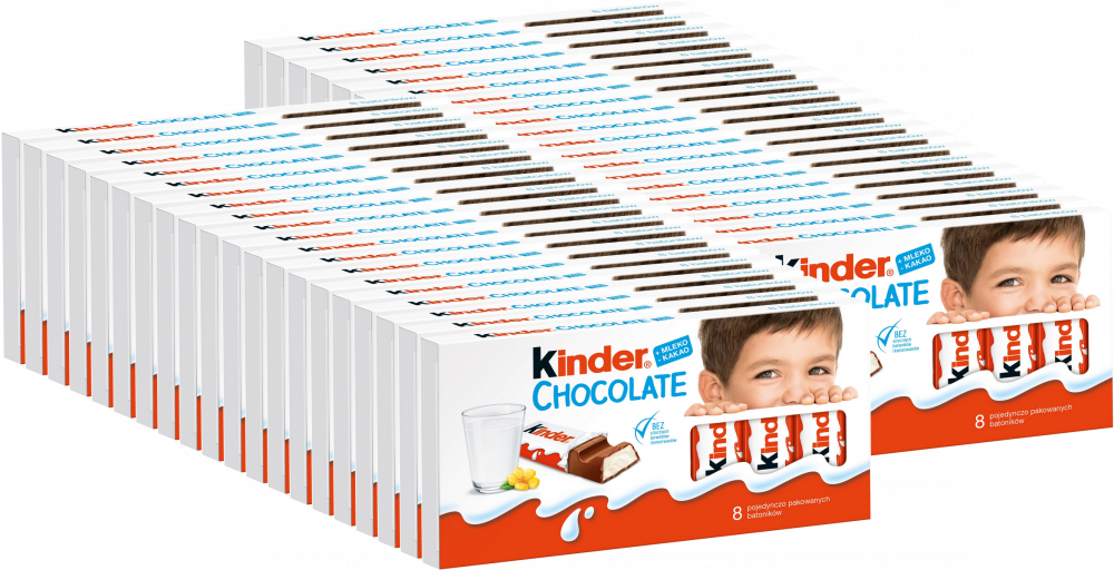 40x Czekolada Kinder, 100g, 8 batoników, mleczne nadzienie w czekoladzie