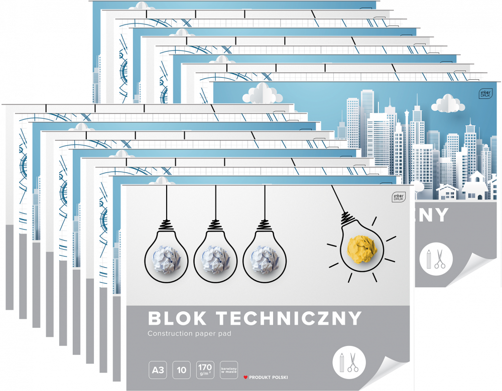 20x Blok techniczny Interdruk, A3, 10 kartek, biały