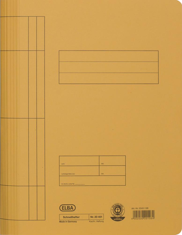 Skoroszyt kartonowy bez oczek Elba, A4, do 100 kartek, 250g/m2, żółty