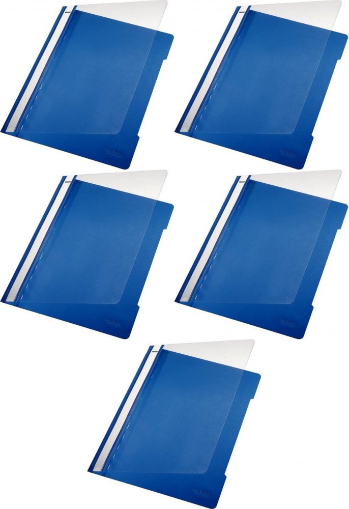 5x Skoroszyt plastikowy bez oczek Leitz, A4, do 250 kartek, niebieski