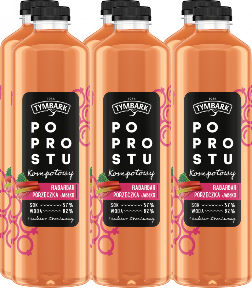 6x Napój Tymbark Po prostu Kompotowy, rabarbar/porzeczka/jabłko, butelka PET, 1.25l