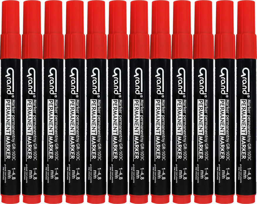 12x Marker permanentny Grand GR-103C, ścięta, czerwony