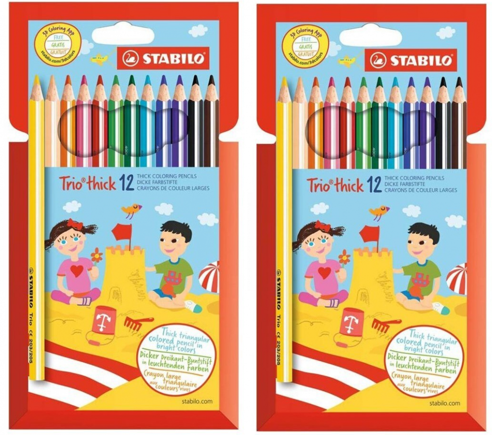 2x kredki ołówkowe trójkątne Stabilo Trio thick, grube, 12 sztuk, mix kolorów