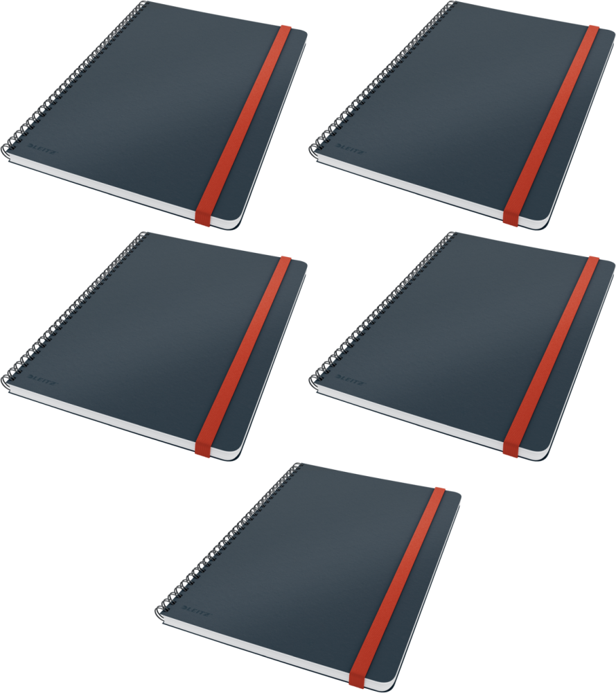 5x Kołonotatnik Leitz Cosy, B5, w kratkę, 80 kartek, okładka kartonowa, szary