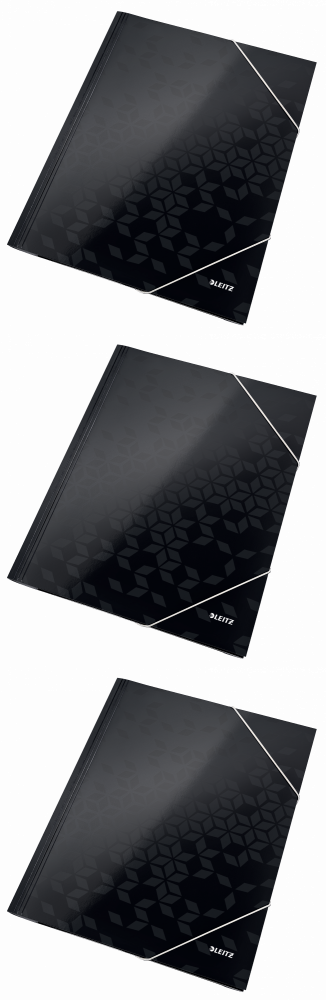 3x Teczka kartonowa z narożną gumką Leitz Wow, A4, 300g/m2, 15mm, czarny