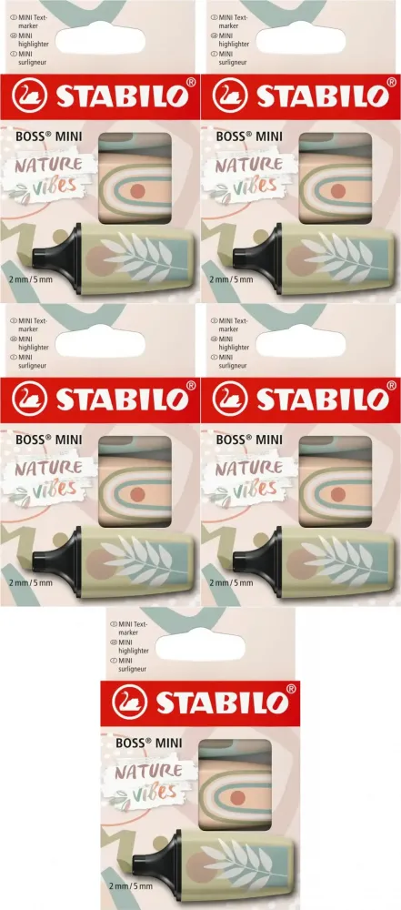 5x Zakreślacze Stabilo Boss Mini Nature Vibes, ścięta, 3 sztuki, mix kolorów