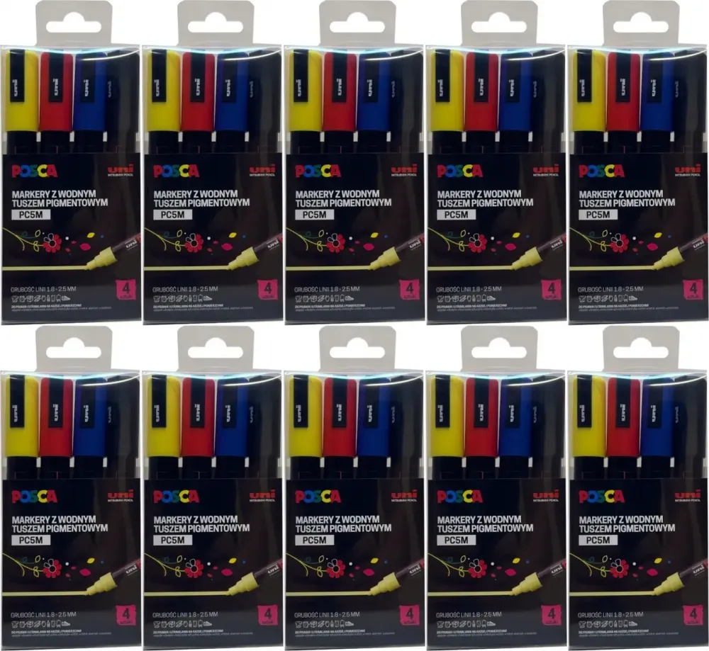 10x Marker Posca PC-5M, z farbą plakatową, okrągła, 4 sztuki, mix kolorów