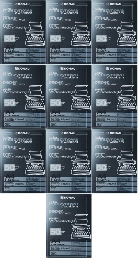 10x Kalka maszynowa Donau, A4, 50 arkuszy, czarny