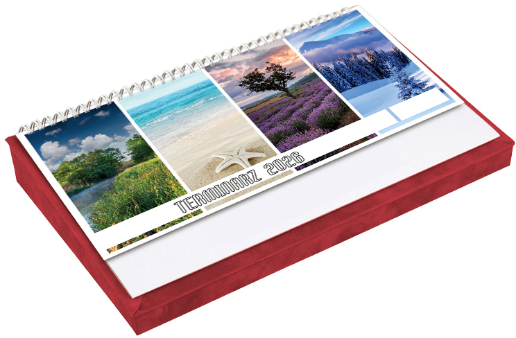 Kalendarz 2026 na biurko z piórnikiem Udziałowiec, 195x300mm, tygodniowy, czerwony