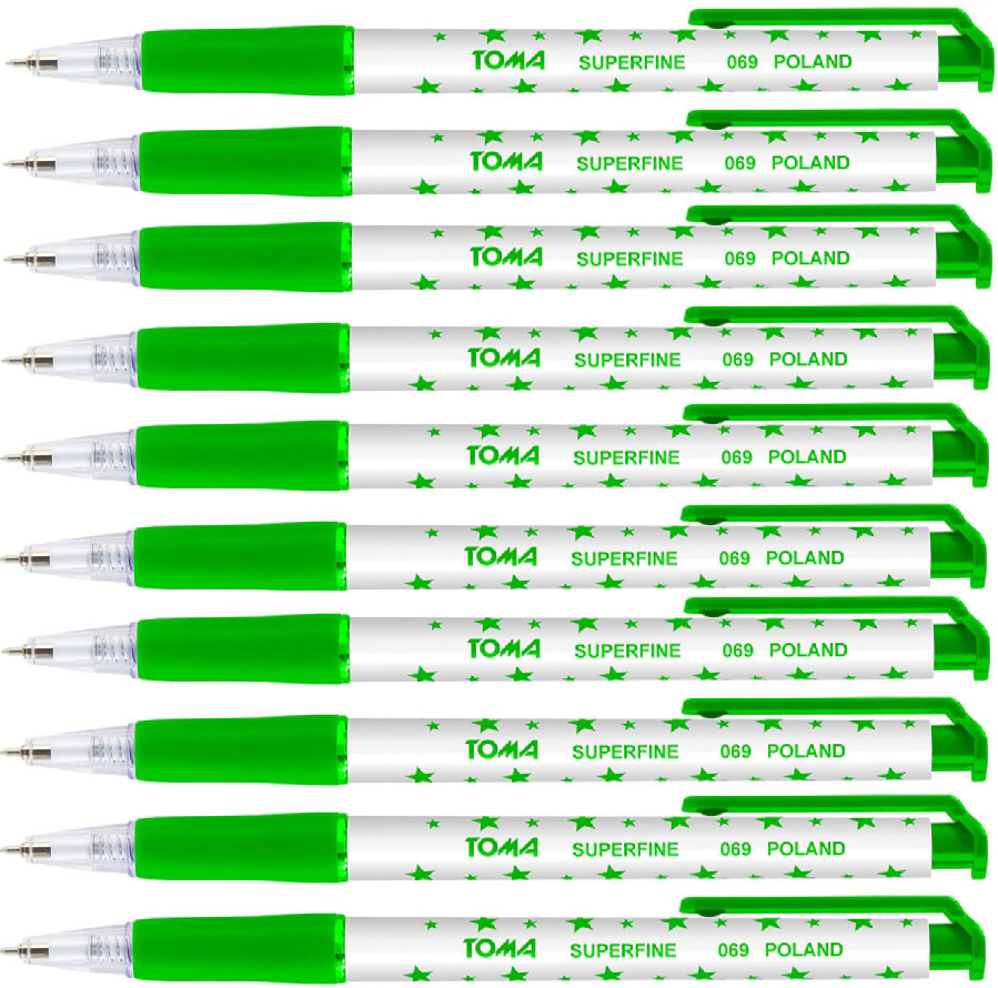 10x długopis automatyczny Toma, Superfine 069, 0.5mm, zielony