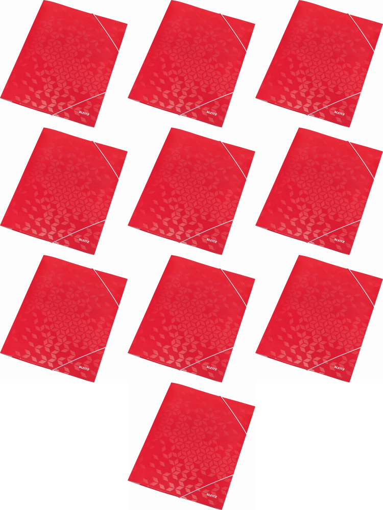 10x Teczka kartonowa z narożną gumką Leitz Wow, A4, 300g/m2, 15mm, czerwony