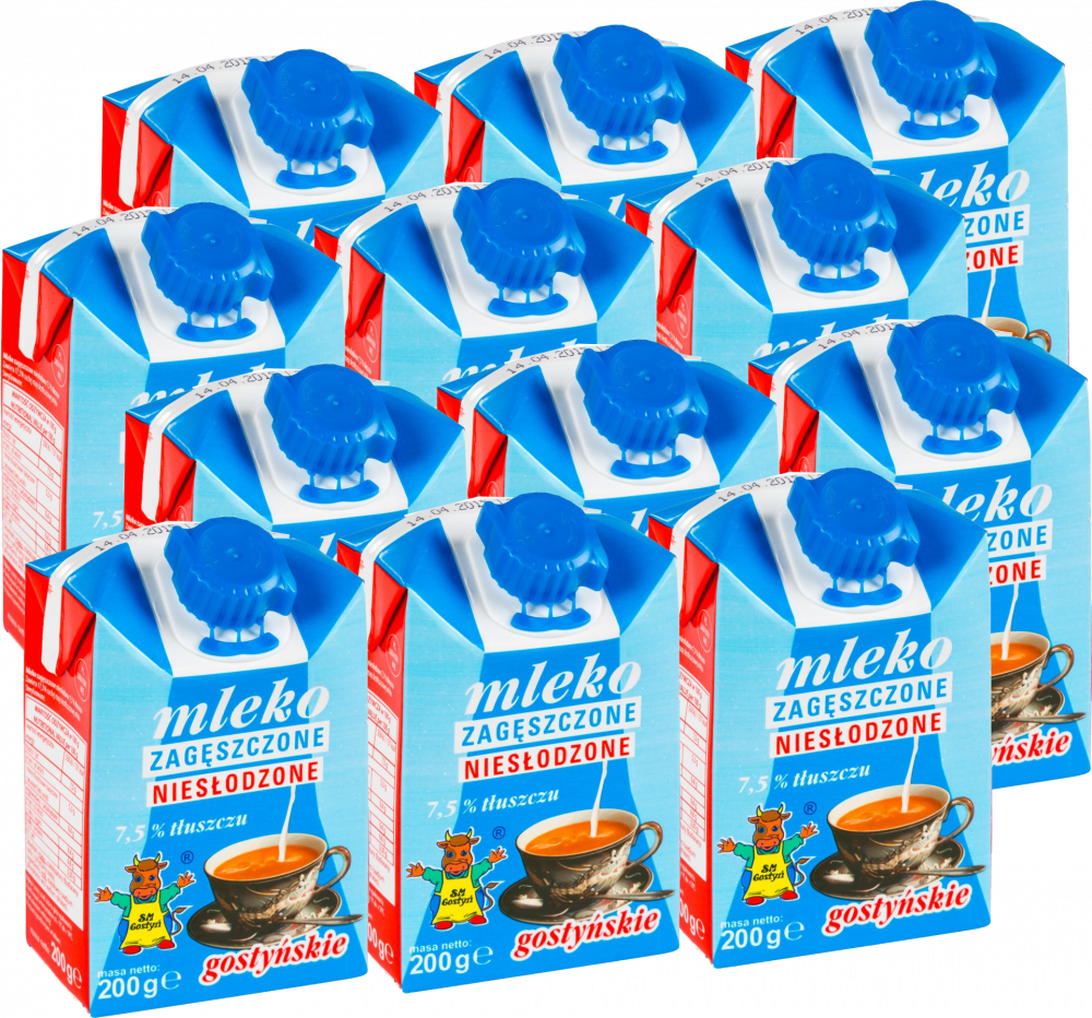 12x Mleko zagęszczone niesłodzone Gostyń, 7.5%, 200g