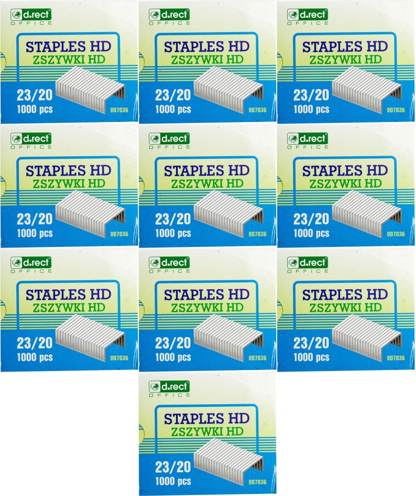 10x Zszywki D.Rect HD 23/20, 1000 sztuk, srebrny