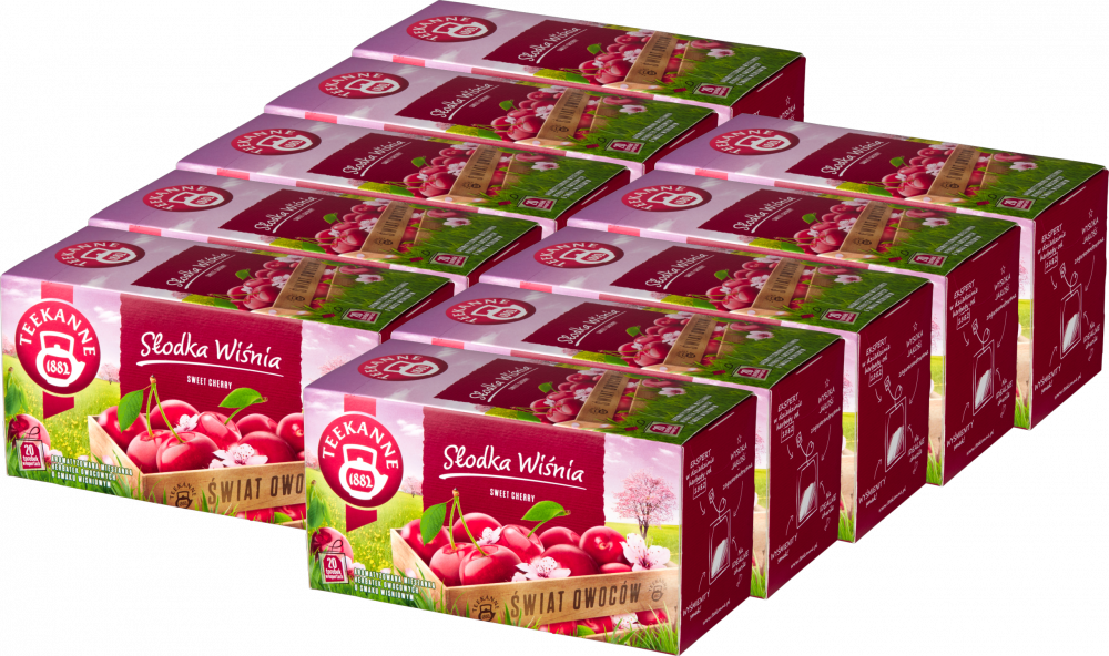 10x Herbata owocowa w kopertach Teekanne World of Fruits Sweet Cherry, wiśnia, 20 sztuk x 2.5g
