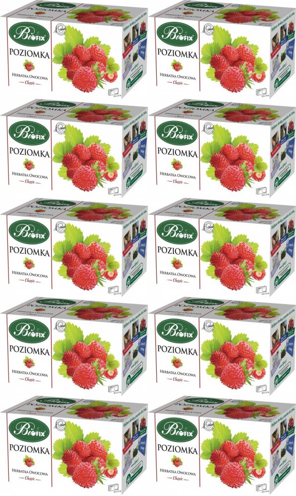 10x Herbata owocowa w torebkach BiFix Classic, poziomka, 20 sztuk x 2.5g