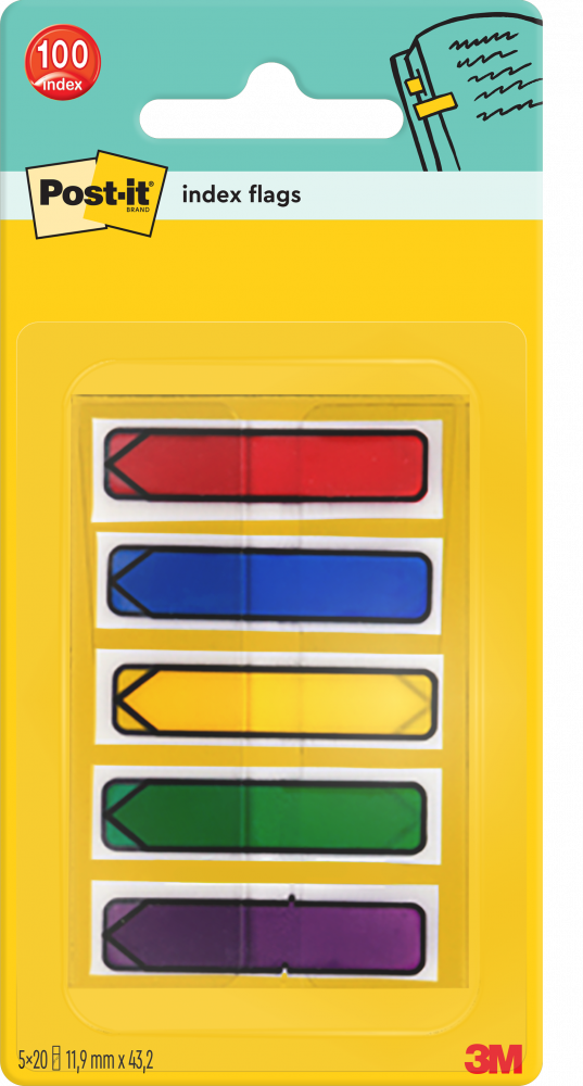 Zakładki samoprzylepne Post-it, indeksujące, strzałka, 11.9x43.2mm, 5x20 sztuk, mix kolorów