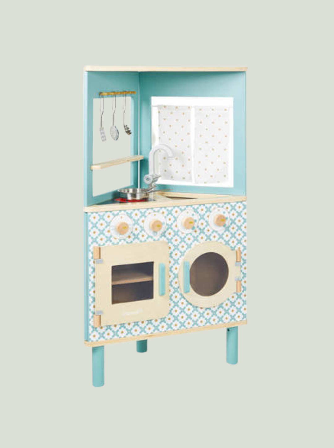 Trójstronna drewniana kuchnia narożna Trio z 5 akcesoriami 3+ JANOD