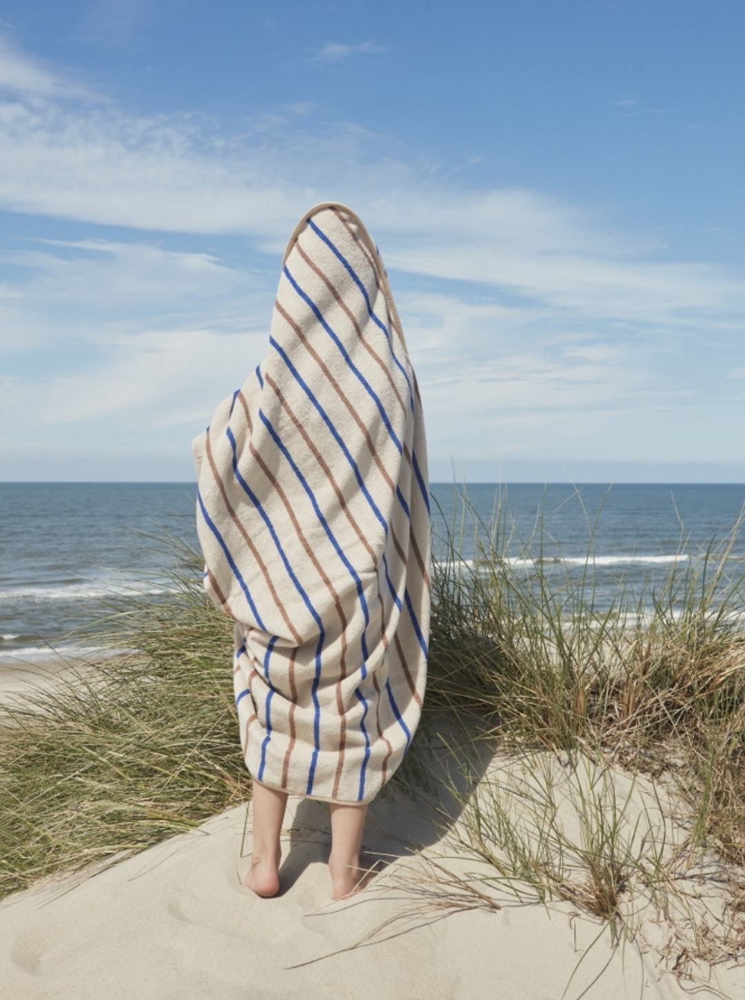 Ręcznik z kapturem Raita Caramel / Optic Blue 100x100 OYOY Mini