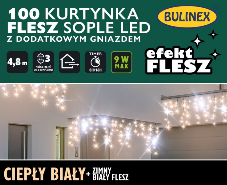 Kurtyna zewnętrzna/wewnętrzna 100L FLESZ zimny/biały ciepły 5m