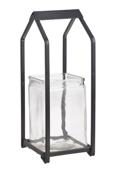 Domek lampion metalowy czarny ze szkłem