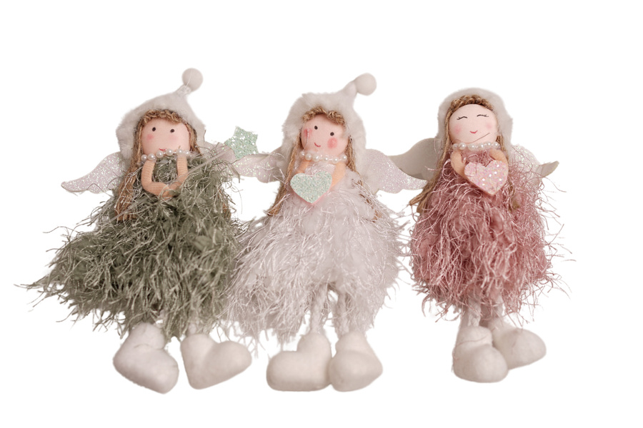 Zawieszka Anioł w sukience zielonej/białej/różowej 20cm 1 sztuka