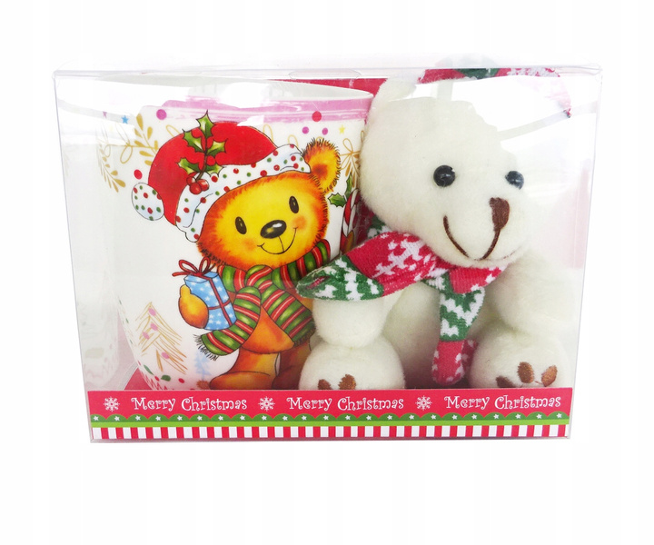 Kubek z misiem 390ml i maskotka biały miś