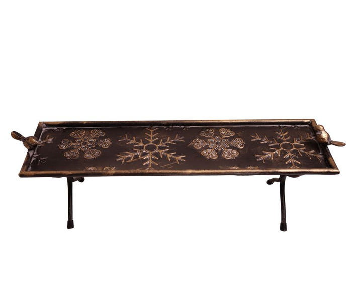Taca metal złota, śnieżyki na nóżkach z ptaszkami 50x14cm