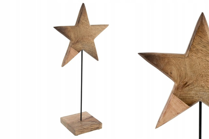 Gwiazda drewniana brązowa płaska na podstawce 50cm