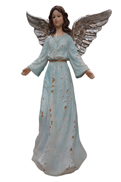 Anioł w miętowej sukni, pozłacane skrzydła 30 cm