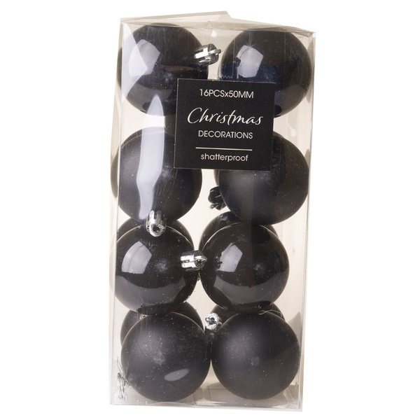 Bombki czarne mat/połysk w pudełku 16sztuk 5cm