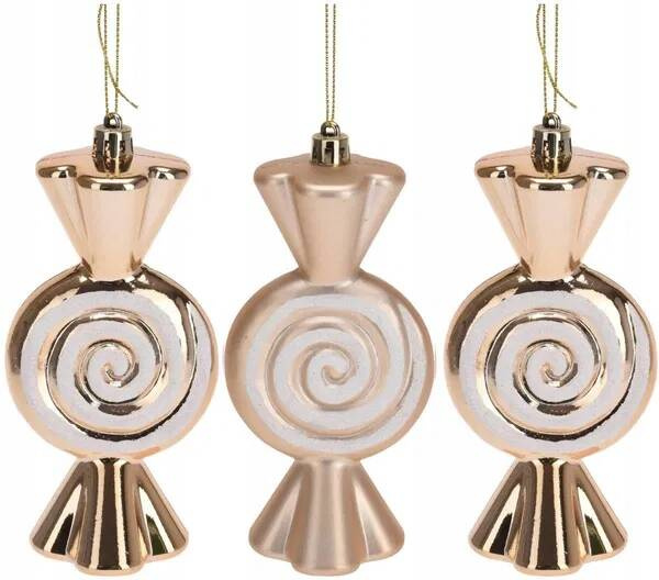 Bombki cukierki 3 sztuki jasno złote 13 cm