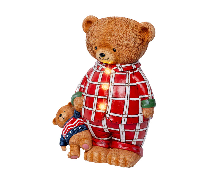 MIŚ Led brąz czerwono-białe ubranie, mały miś w ręku 24 cm