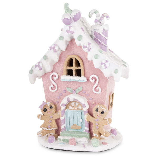 Domek LED ceramiczny piernikowy pastelowy 19 cm