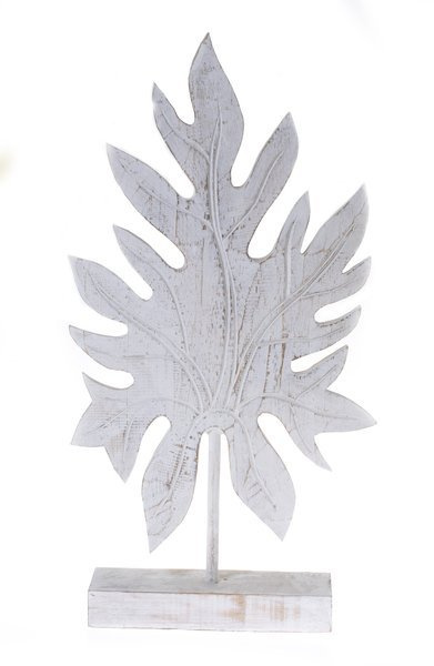 Liść drewniany biały przecierany na podstawie 58cm