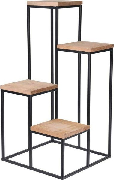 Kwietnik metalowy czarny 4 drewniane półki 34x34x67cm