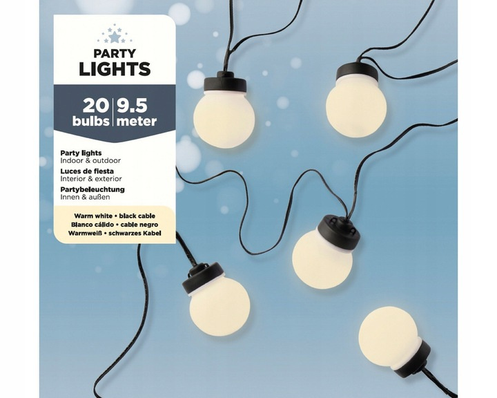 Girlanda LED żarówki 20szt 9,5m ciepły biały 5cm