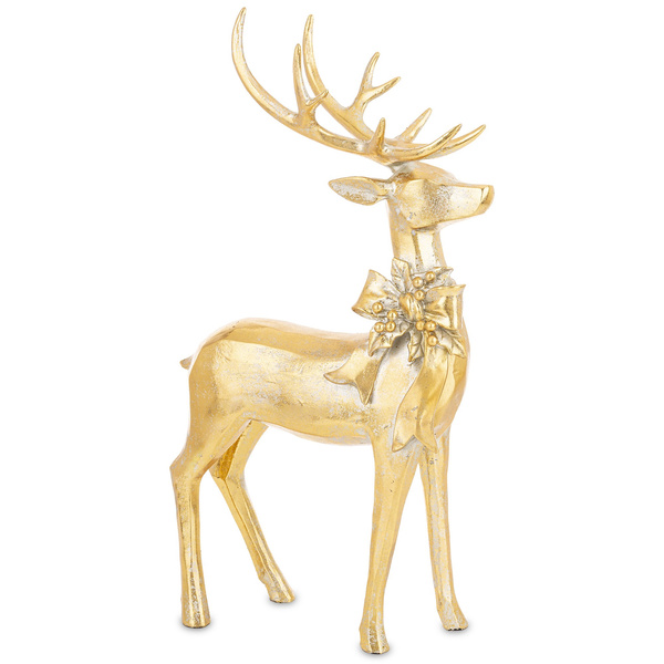 Jeleń złoty stojący z kokardą przycierany 43x25cm