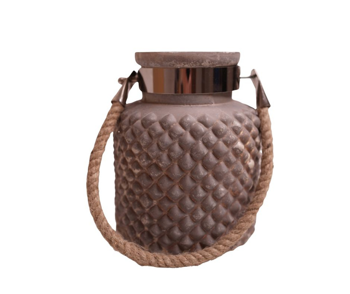 Świecznik szklany ecru na sznurze 17,5x17,5x22 cm